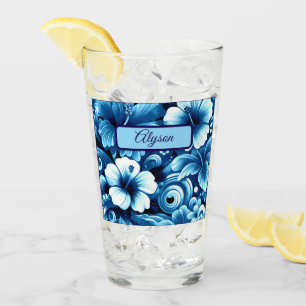 Tropical Hawaiian Flowers Hibiscus Personalized Glass