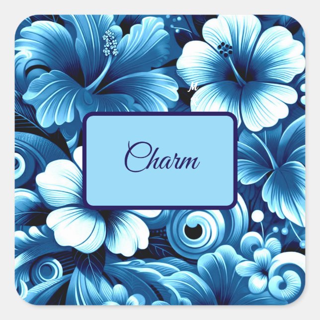 Tropical Hawaiian Flowers Hibiscus Personalized Square Sticker (Front)