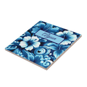 Tropical Hawaiian Flowers Hibiscus Personalized Tile