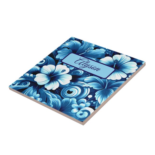 Tropical Hawaiian Flowers Hibiscus Personalized Tile (Side)
