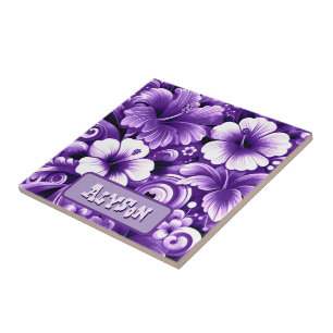 Tropical Hawaiian Flowers Hibiscus Personalized Tile