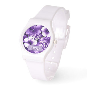 Tropical Hawaiian Flowers Hibiscus Personalized Watch