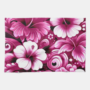 Tropical Hawaiian Flowers Hibiscus Pink Pattern Kitchen Towel