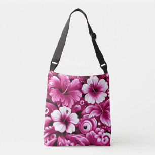 Tropical Hawaiian Flowers Hibiscus Pink White Crossbody Bag