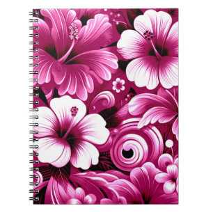 Tropical Hawaiian Flowers Hibiscus Pink White Notebook