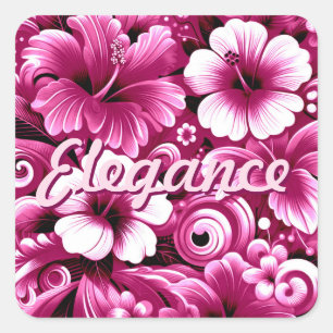 Tropical Hawaiian Flowers Hibiscus Pink White Square Sticker