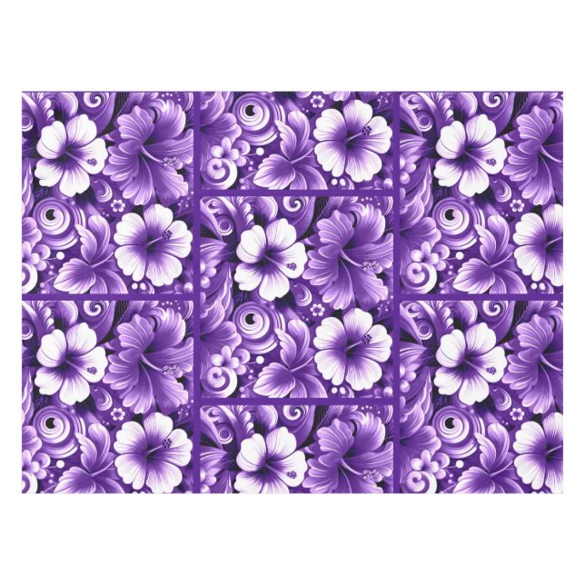 Tropical Hawaiian Flowers Hibiscus Purple Pattern Tablecloth (Front (Horizontal))