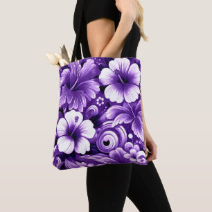 Tropical Hawaiian Flowers Hibiscus Purple Pattern Tote Bag