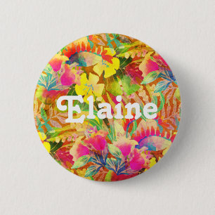 Tropical Hawaiian flowers leaves colourful floral 2 Inch Round Button
