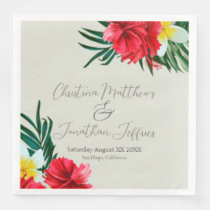 Tropical Hawaiian Flowers on Elegant Sage Napkin