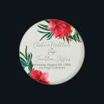 Tropical Hawaiian Flowers on Elegant Sage Wedding Magnet<br><div class="desc">This custom keepsake magnet features a tropical beach or island wedding theme. The background is a simple and elegant sage green with colourful,  tropical Hawaiian flowers. Floral bouquets with palm leaves,  hibiscus,  and frangipani flowers accent the borders.</div>
