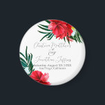 Tropical Hawaiian Flowers on Elegant White Wedding Magnet<br><div class="desc">This custom keepsake magnet features a tropical beach or island wedding theme. The background is a simple and elegant white with colourful,  tropical Hawaiian flowers. Floral bouquets with palm leaves,  hibiscus,  and frangipani flowers accent the borders.</div>
