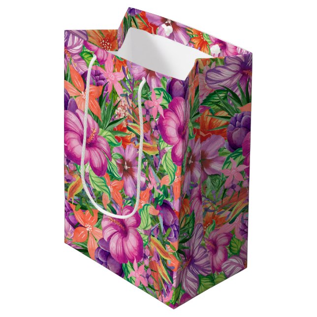 Tropical Hawaiian Flowers Pattern Medium Gift Bag (Front Angled)