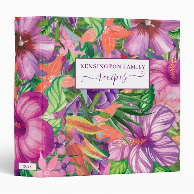 Tropical Hawaiian Flowers Pattern Recipe Binder (Front/Spine)