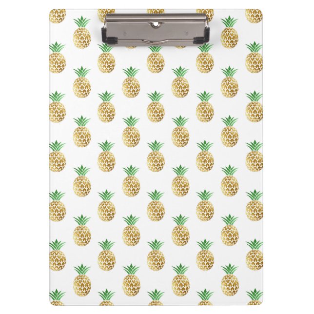 Tropical Hawaiian Gold Foil Pineapple Pattern Clipboard (Front)