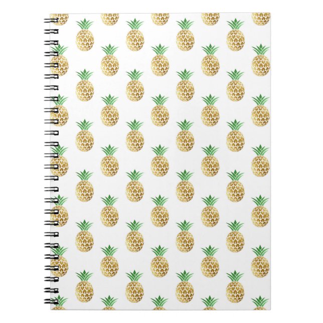 Tropical Hawaiian Gold Foil Pineapple Pattern Notebook (Front)