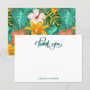 Tropical Hawaiian Green Exotic Floral Thank You Card