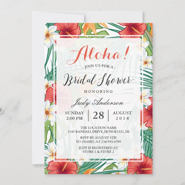 Tropical Hawaiian Hibiscus Aloha Bridal Shower Invitation (Front)