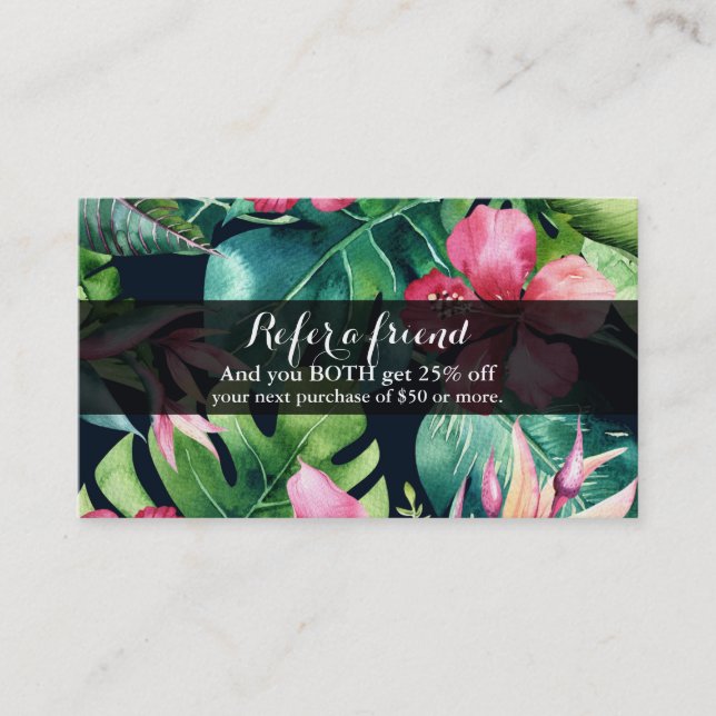 Tropical Hawaiian Hibiscus Floral Refer a Friend Referral Card (Front)