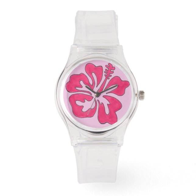 Tropical Hawaiian Hibiscus Flower Watch - Pink (Front)