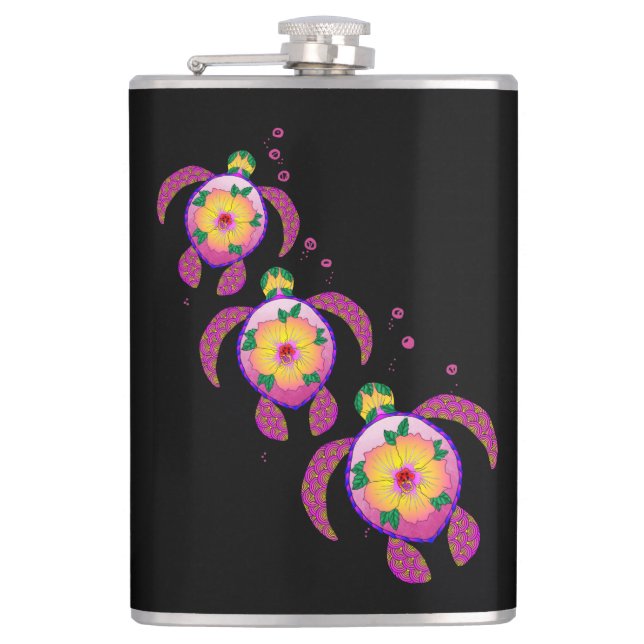 Tropical Hawaiian Honu Turtles Hip Flask (Front)