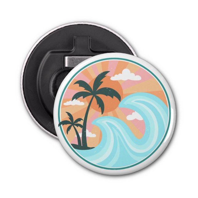 Tropical Hawaiian Island Palm Trees Good Vibes Bottle Opener (Front)