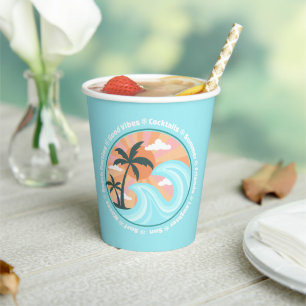 Tropical Hawaiian Island Palm Trees Good Vibes Paper Cups