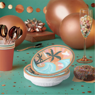 Tropical Hawaiian Island Palm Trees Good Vibes Paper Plate