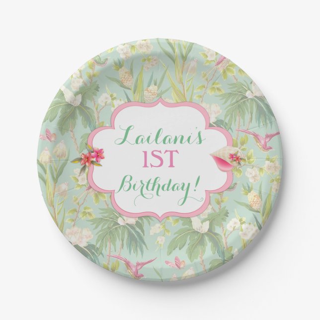 Tropical Hawaiian Luau Hibiscus Flowers Paper Plate (Front)