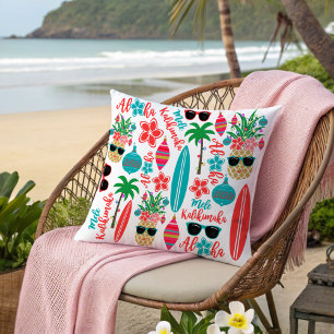 Tropical Hawaiian Mele Kalikimaka Christmas Throw Pillow