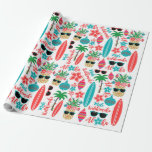 Tropical Hawaiian Mele Kalikimaka Christmas Wrapping Paper<br><div class="desc">Tropical Christmas wrapping paper features a pattern of surfboards,  palm trees with string lights,  decorated pineapples,  hibiscus flowers,  sunglasses,  ornaments and the Hawaiian greetings "Mele Kalikimaka" and "Aloha". Perfect for beach,  coastal,  island and surfing themes. Original artwork KL Stock.</div>