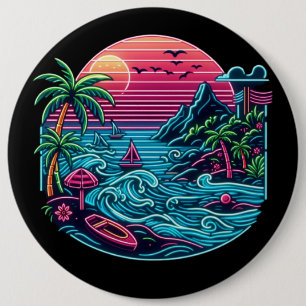 Tropical/Hawaiian neon beach 6 Inch Round Button
