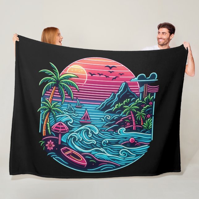 Tropical/Hawaiian neon beach Fleece Blanket (In Situ)
