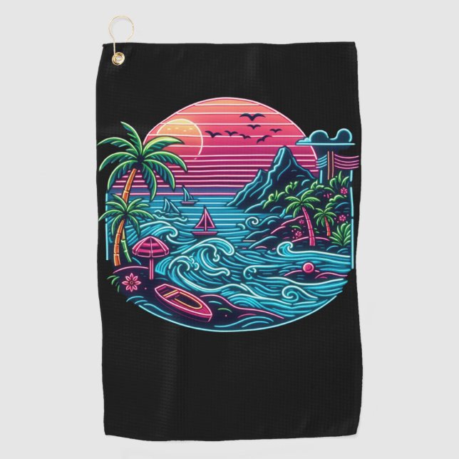 Tropical/Hawaiian neon beach Golf Towel (Front)