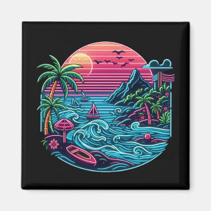 Tropical/Hawaiian neon beach Magnet
