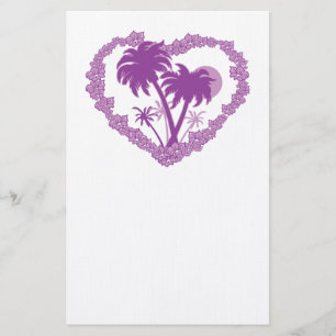 Tropical Hawaiian Palm Tree Heart Stationery