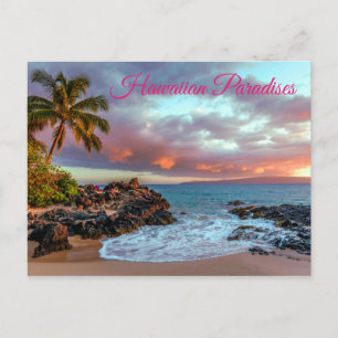 Tropical Hawaiian Palm Tree Sandy Beach Paradise Postcard