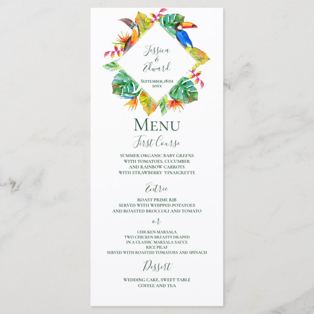 Tropical Hawaiian Paradise Floral Wedding Menu (Front)