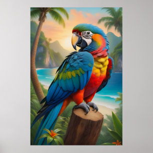 Tropical Hawaiian Parrot Paradise Poster