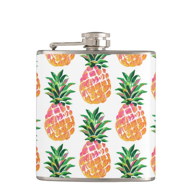 Tropical Hawaiian Pineapple Hip Flask (Front)