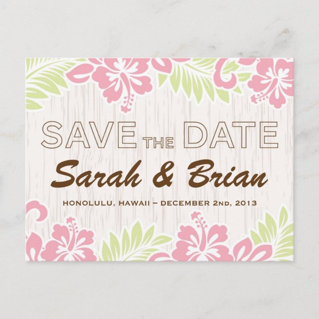 Tropical Hawaiian Save the Date postcard (Front)