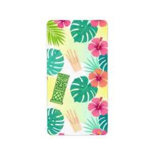 Tropical Hawaiian Tiki Pattern for Parties Wedding Label