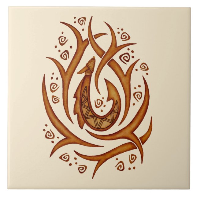 Tropical Hawaiian Tribal Fish Hook Ceramic Tile (Front)