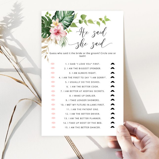 Tropical He said she said bridal shower game (Creator Uploaded)