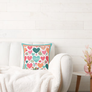 Tropical hearts & flowers Valentine’s Day Throw Pillow