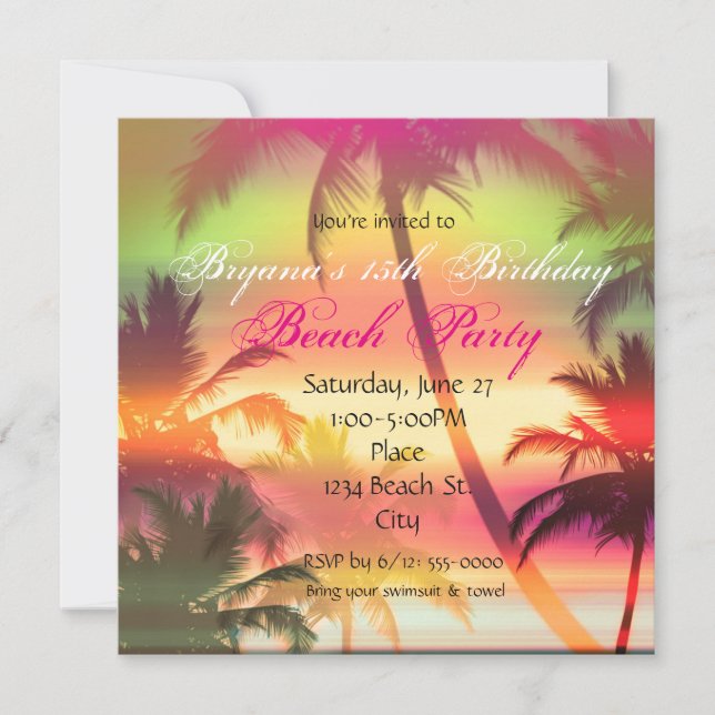 Tropical Heat Palm Trees Beach Party Invitation (Front)