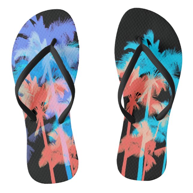 Tropical Heat Wave Neon Hawaiian Palm Trees Flip Flops (Footbed)