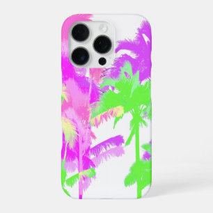 Tropical Heat Wave Neon Hawaiian Palm Trees White iPhone 16 Pro Case
