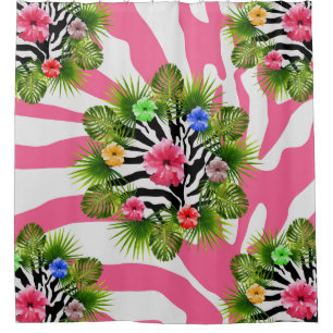 Tropical hibiscus and exotic pink zebra stripes