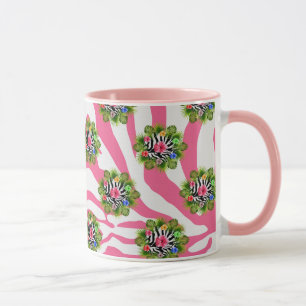 Tropical hibiscus and exotic pink zebra stripes mug